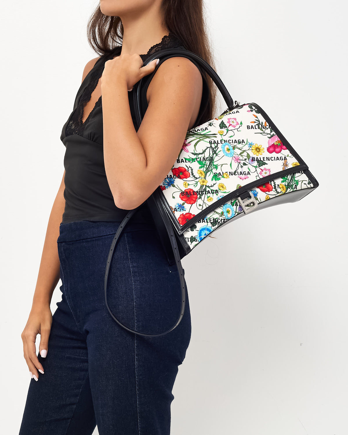 Gucci x Balenciaga The Hacker Project Multicolor Floral Printed Canvas/Leather Medium Hourglass XS Bag