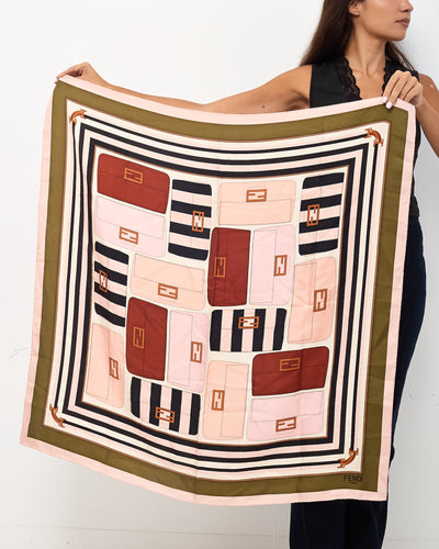 Fendi Pink/Green/Beige Baguette Printed 90cm Silk Scarf