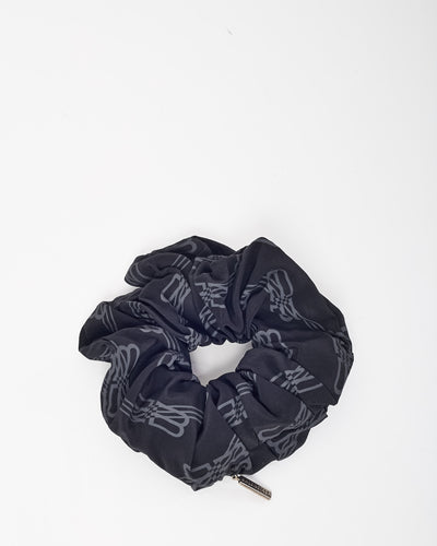 Balenciaga Black and White All Over Logo Silk Scrunchie