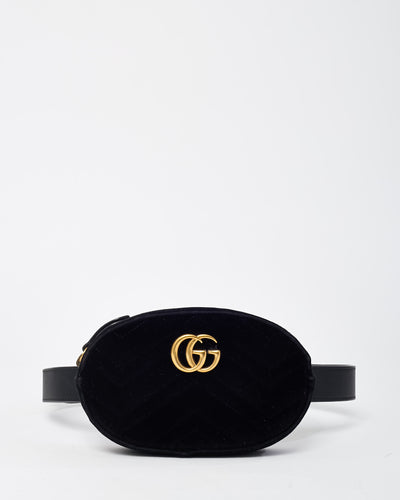 Gucci Black Velvet Matelassé GHW GG Marmont Belt Bag - 75/30