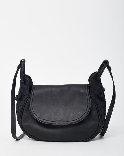 Bottega Veneta Vintage Black Intrecciato Leather Cervo Flap Crossbody Bag