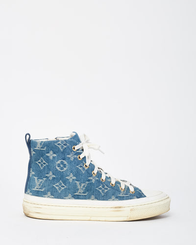 Louis Vuitton Denim and White Monogram High-Top Sneakers - 37
