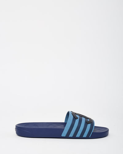 Chanel Blue Stripe CC Logo Rubber Pool Slides - 41