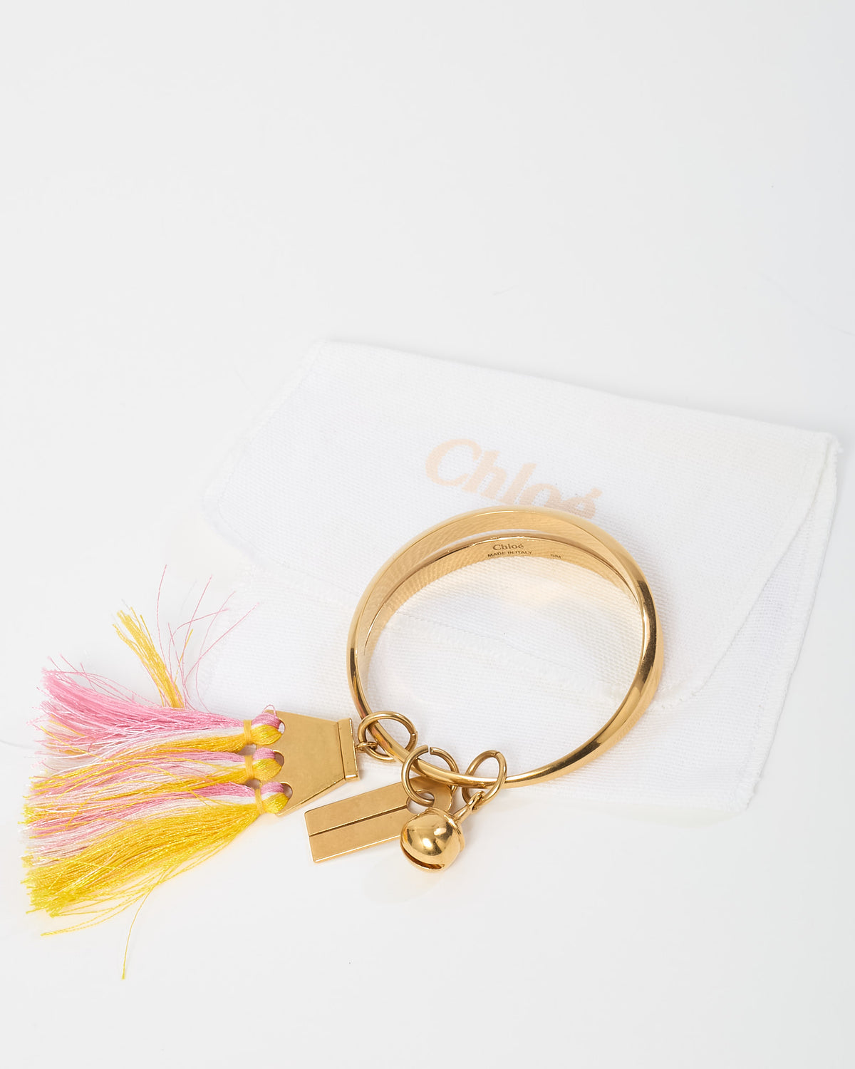 Chloé Gold Brass Fringe Tassel Bangle Bracelet - S/M