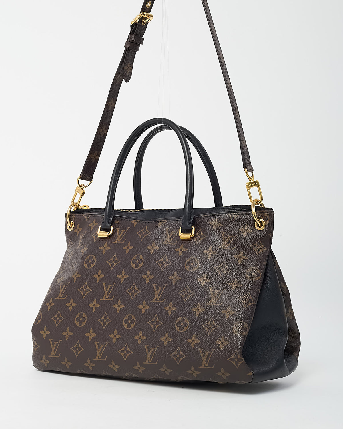 Louis Vuitton Black Leather and Monogram Canvas Pallas MM Bag with Strap
