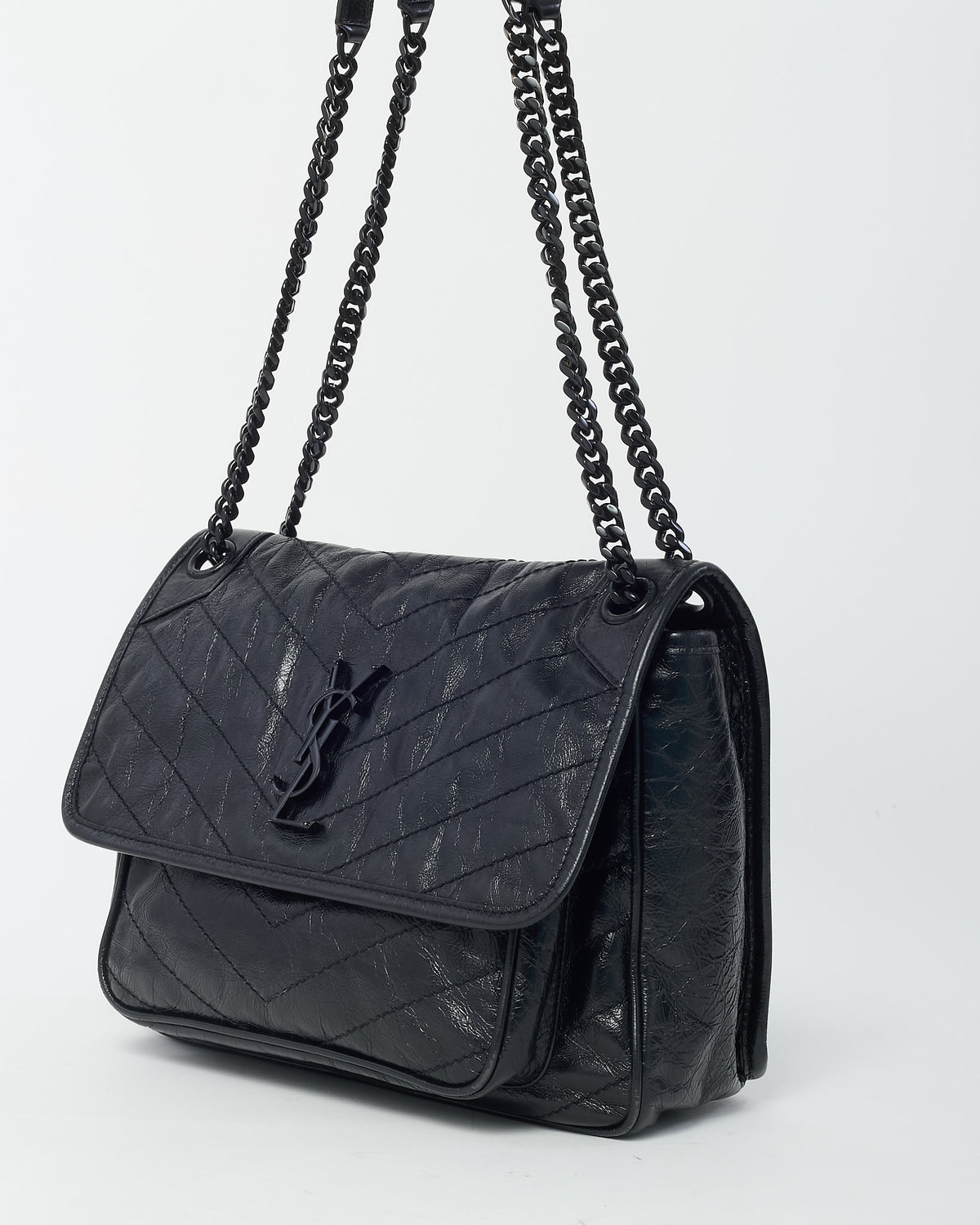 Saint Laurent Black Crinkle Vintage Calf Leather Medium Nikki Bag
