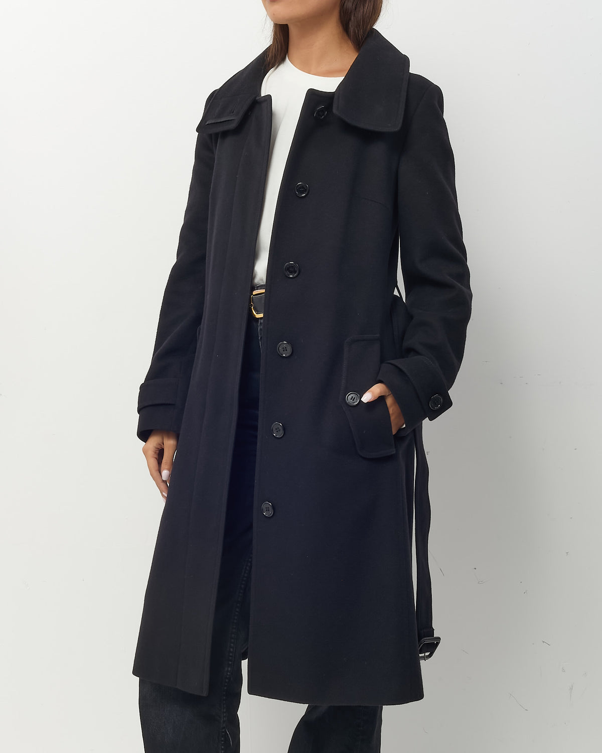 Burberry Black Wool/Cashmere Baswick Belted Long Coat - US 8