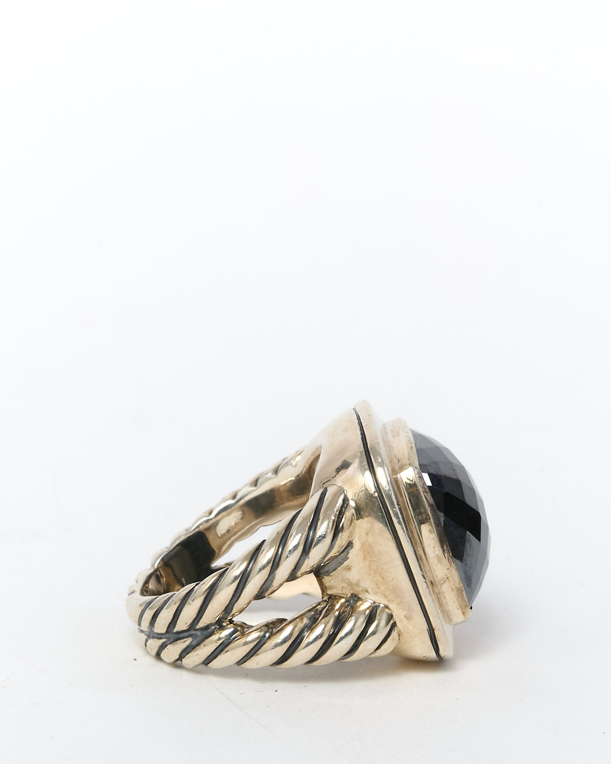 David Yurman Sterling Silver Hematine Stone 17mm Albion Ring - 6