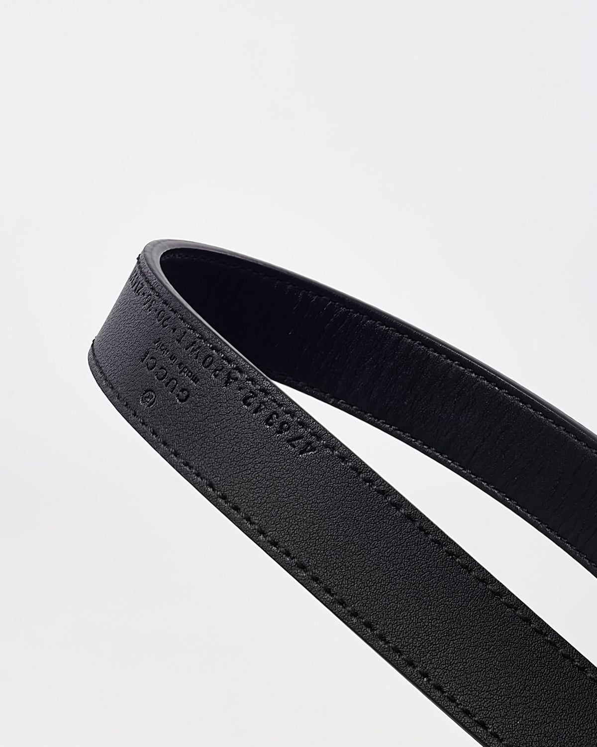Gucci Black Calfskin Leather Pearl Interlocking G Thin Belt - 90/36