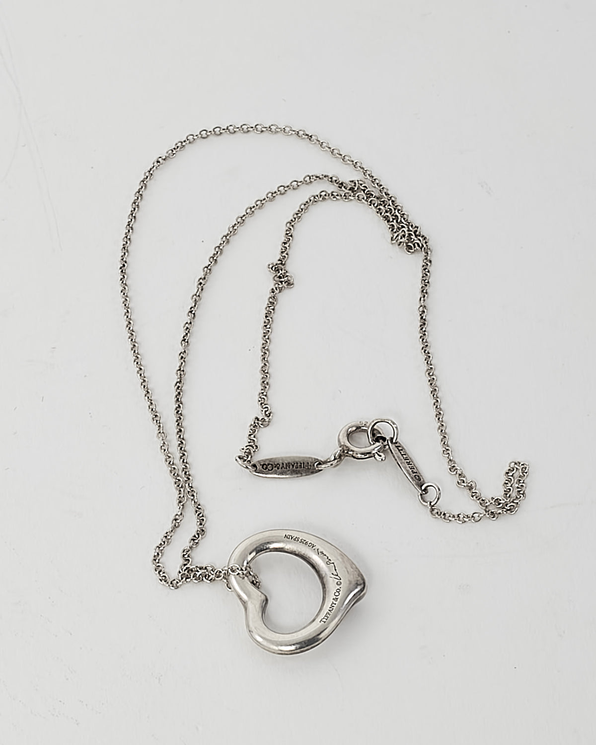 Tiffany & Co. Sterling Silver Elsa Peretti 16mm Open Heart Pendant Necklace
