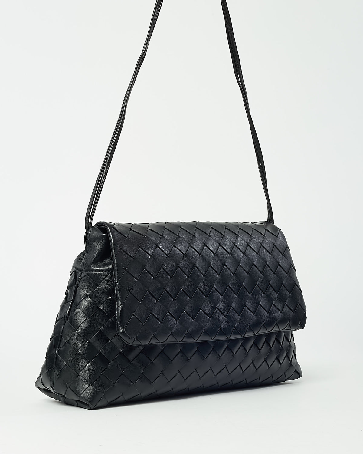 Bottega Veneta Black Intrecciato Leather Giorno Shoulder Bag