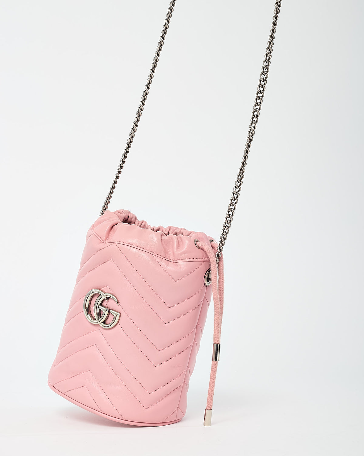 Gucci Pink Matelassé Leather Mini GG Marmont 2.0 Bucket Bag GHW