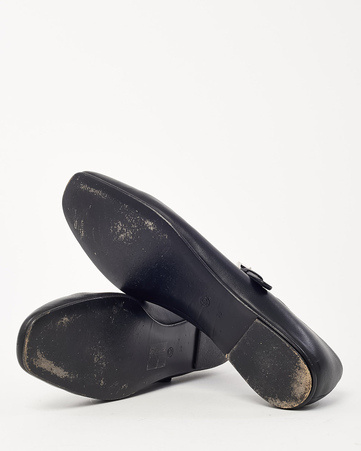 The Row Black Leather Mary Jane Flats - 38