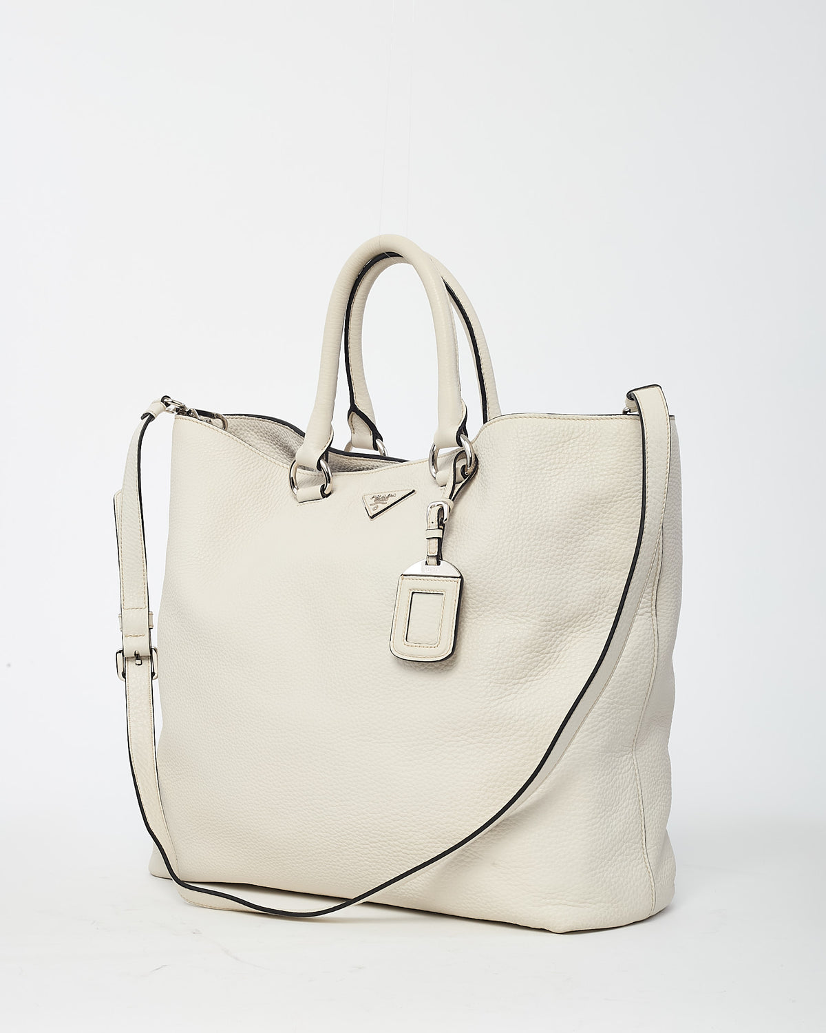 Prada White Vitello Daino Leather 2Way Tote with Strap