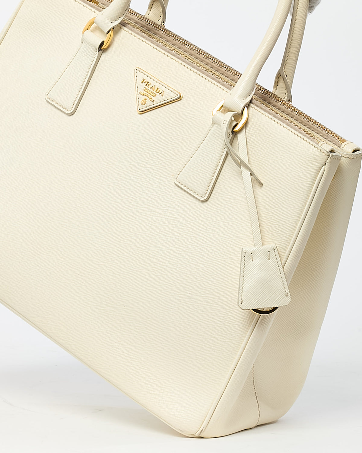Prada White Saffiano Leather Medium Galleria Double Zip Tote (No Strap)