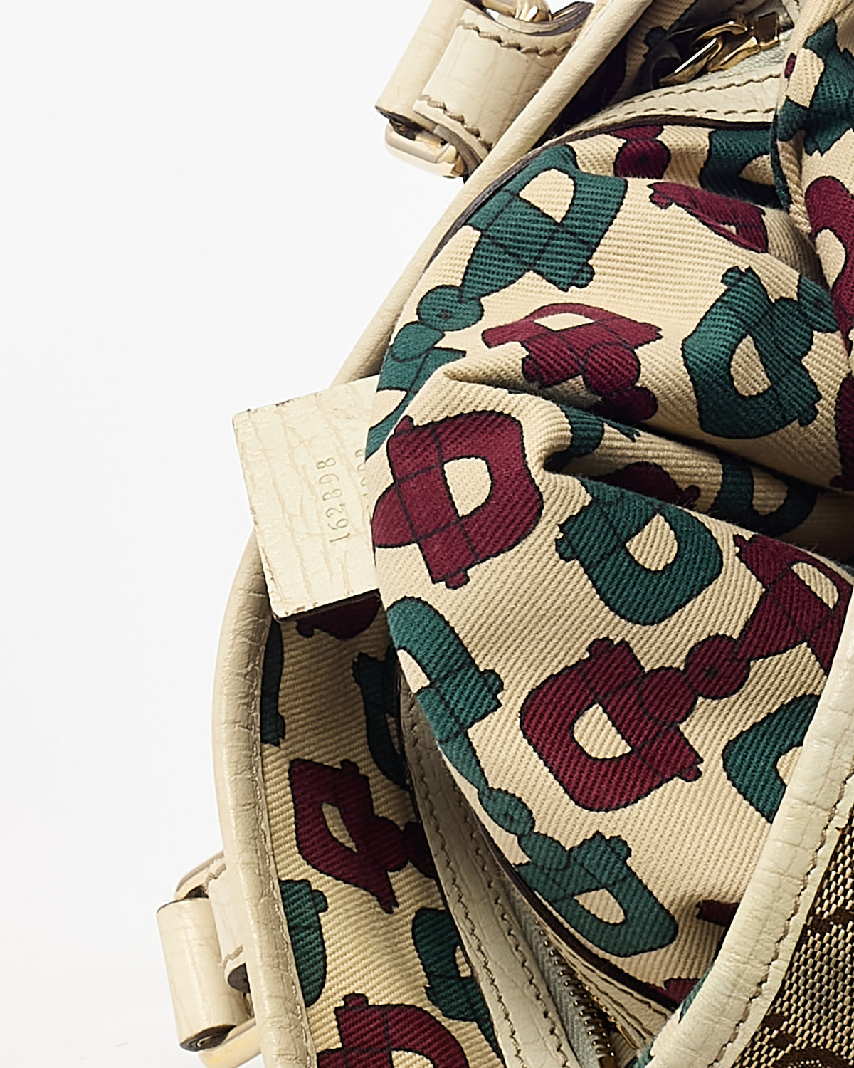 Gucci White Leather and Beige/Brown GG Monogram Canvas Jolicoeur Mini Tote Bag