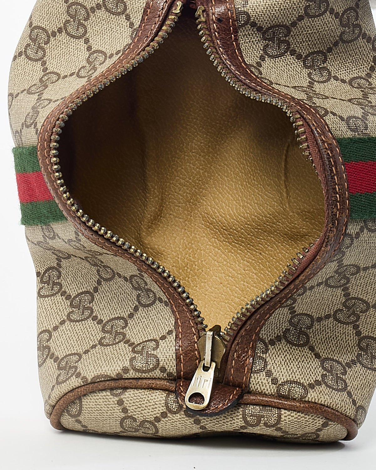 Gucci (Perfumes) Vintage Beige/Brown GG Monogram Coated Canvas Web Stripe Zip Pouch