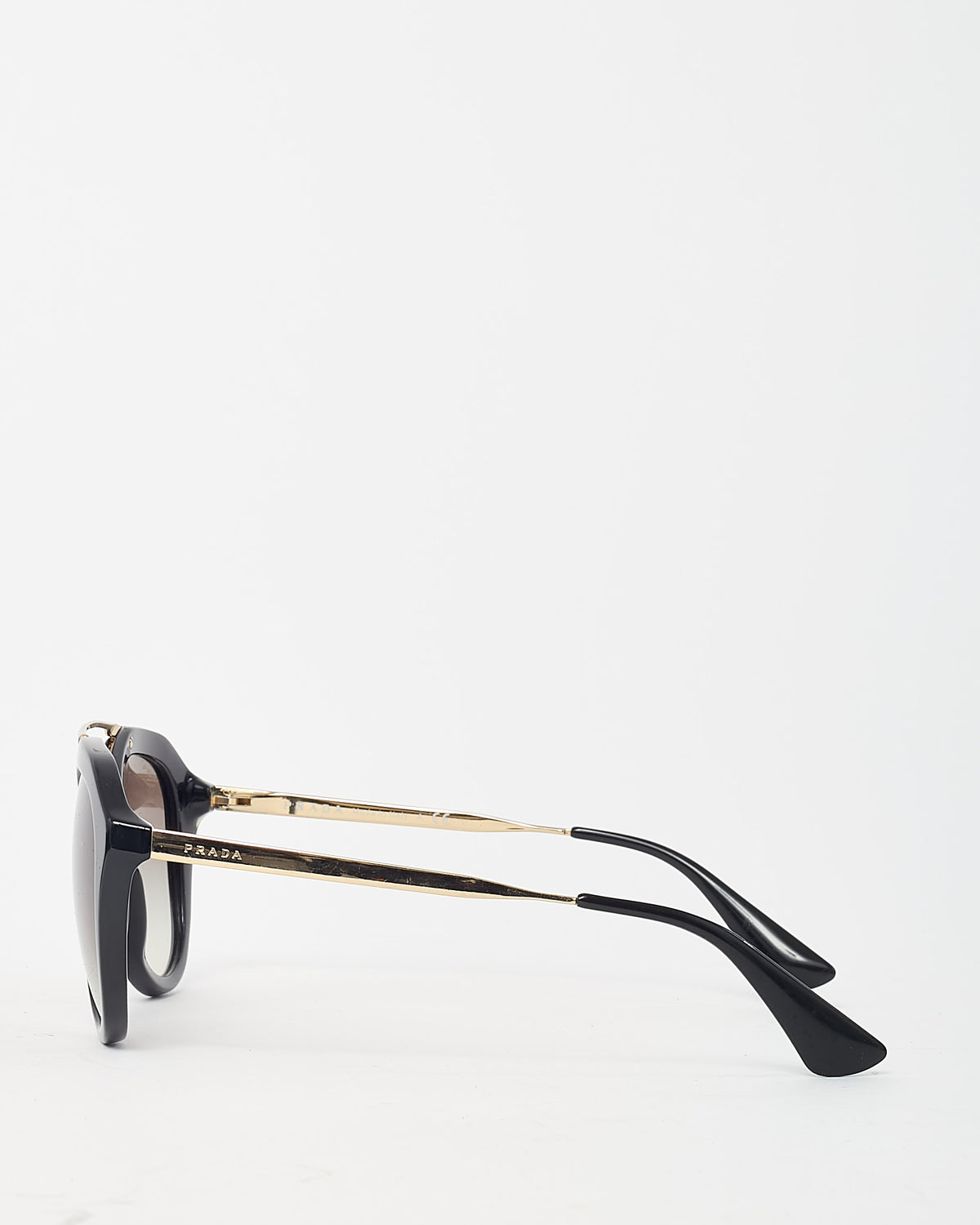 Prada Black Acetate and Gold Metal Cinema SPR 12Q Sunglasses
