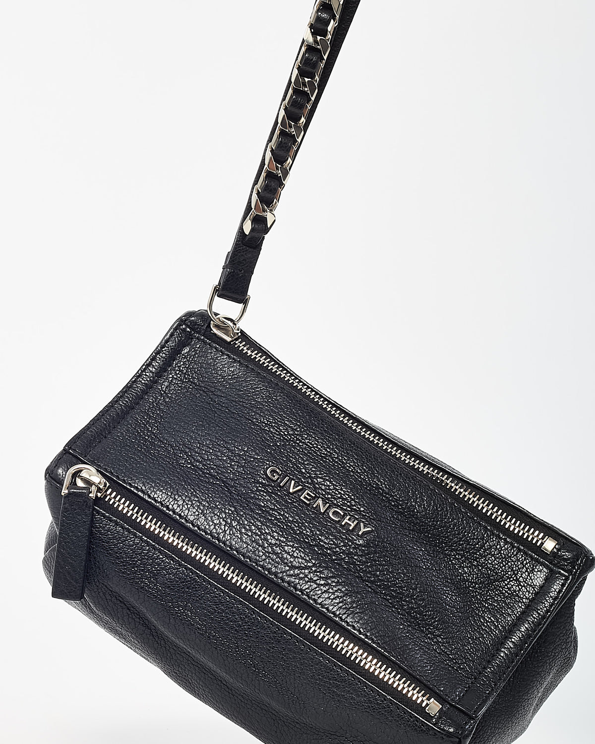 Givenchy Black Leather SHW Chain Detail Wristlet Pandora Pouch