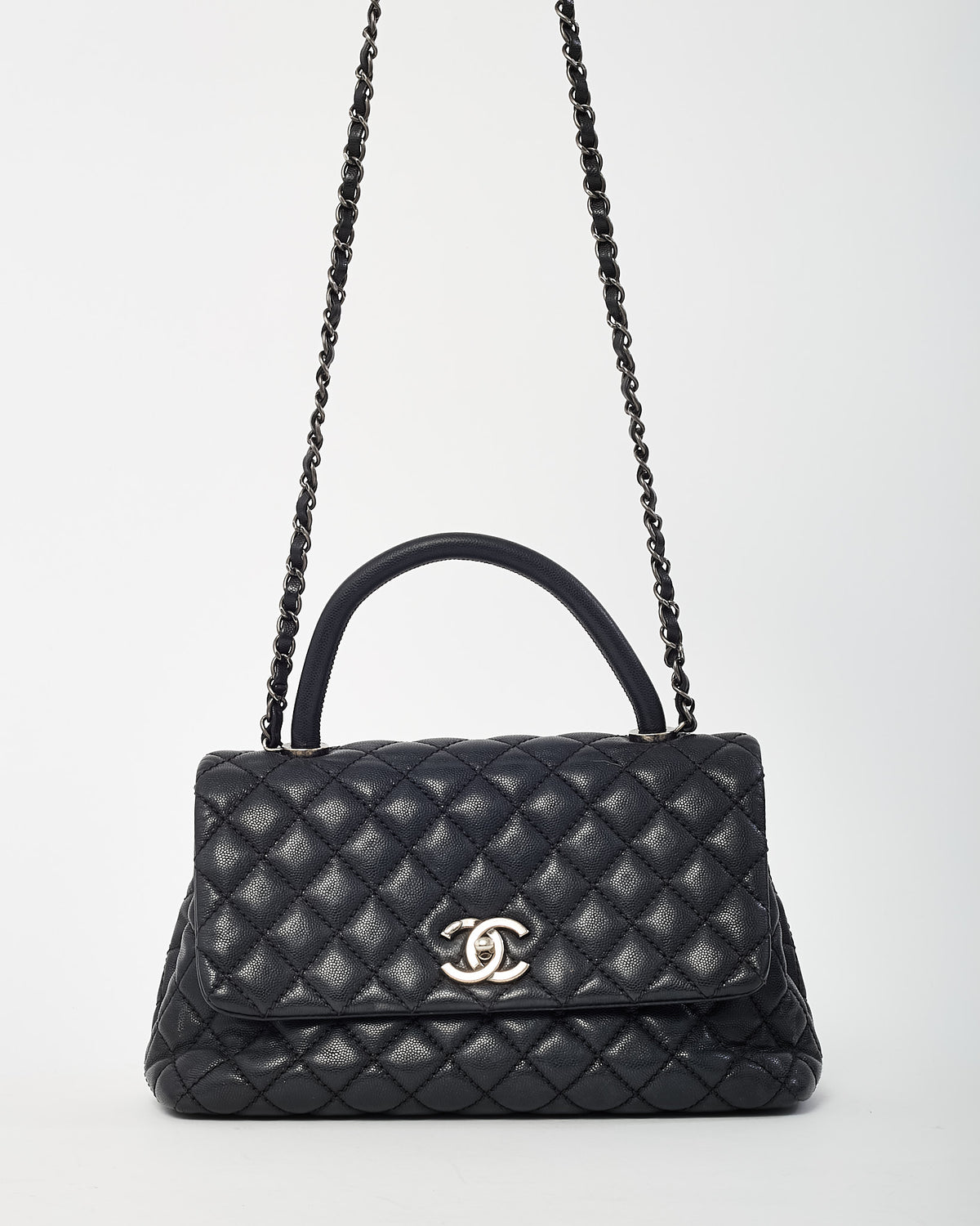 Chanel Black Quilted Caviar Leather Medium Coco Top Handle Bag SHW