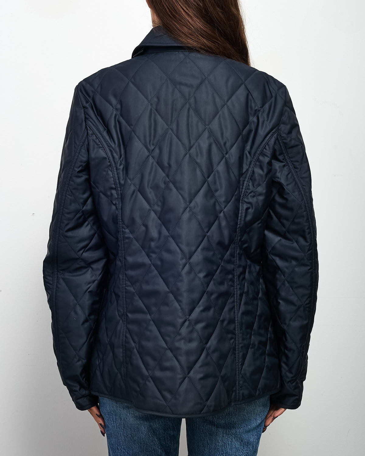 Burberry Navy Quilted Padded Nylon and Check Detail Fernleigh Jacket - XL