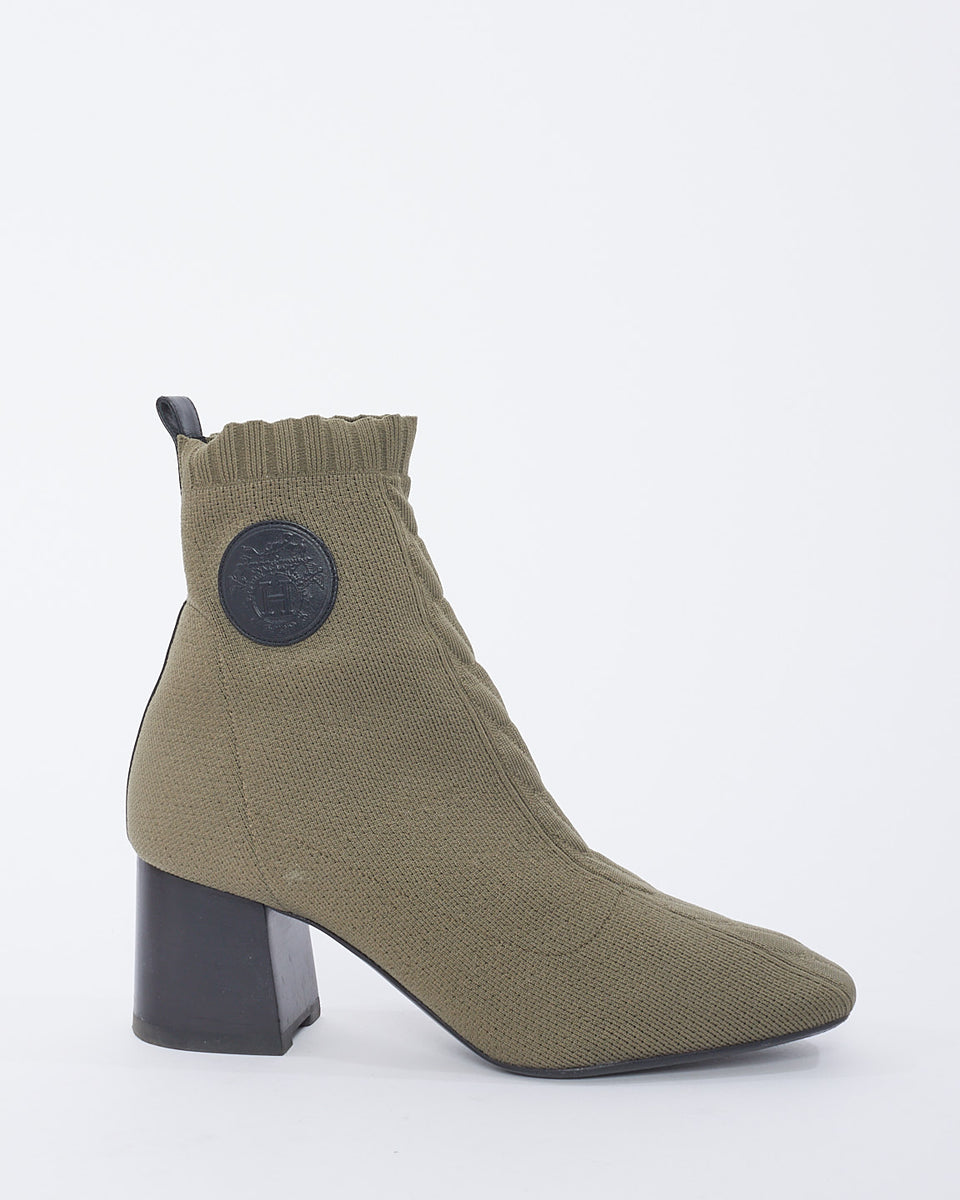 Hermès Green Canvas Volver Sock Boots 38.5 RETYCHE