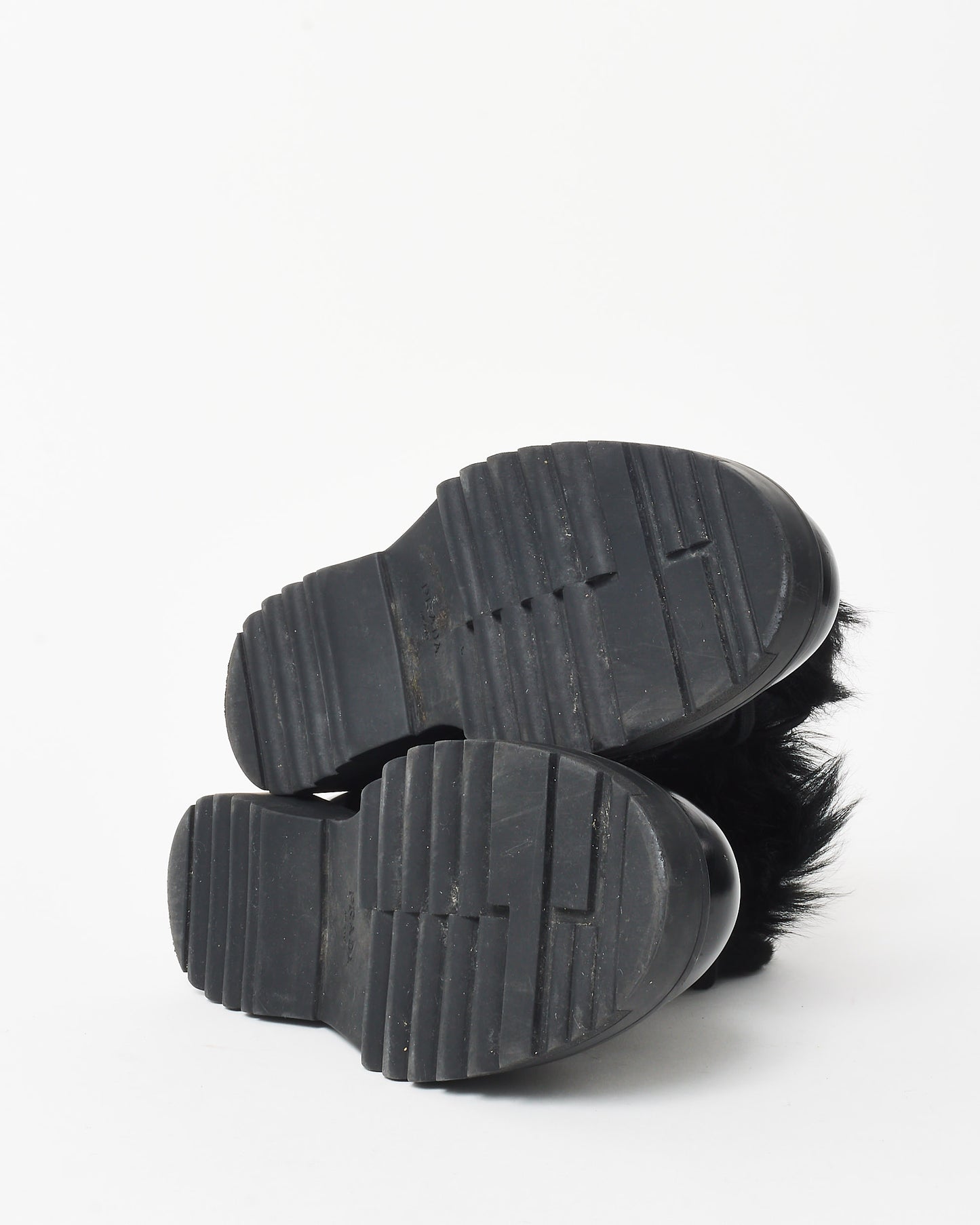 Prada Black Leather & Fur Combat Boots - 36