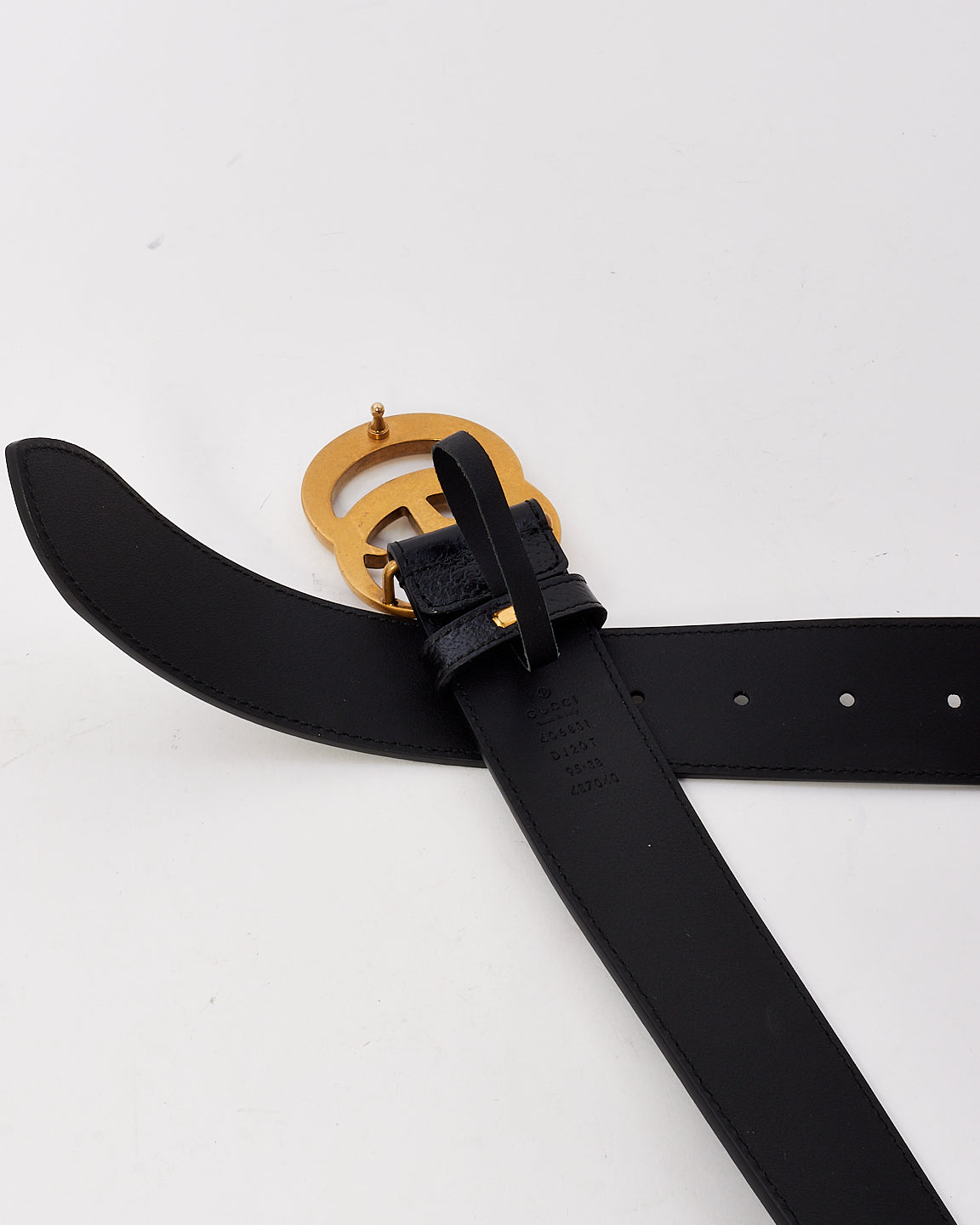 Gucci Black Grained Leather Brushed Gold Double G Marmont Belt - 95/38