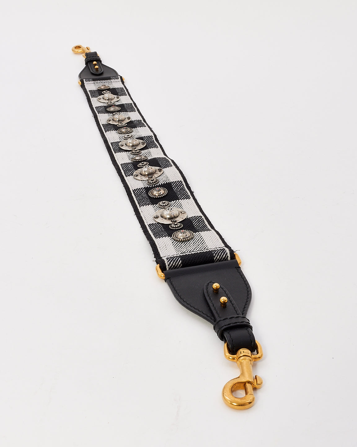 Dior Black & White Checkered Canvas Embroidered Studded Shoulder Strap