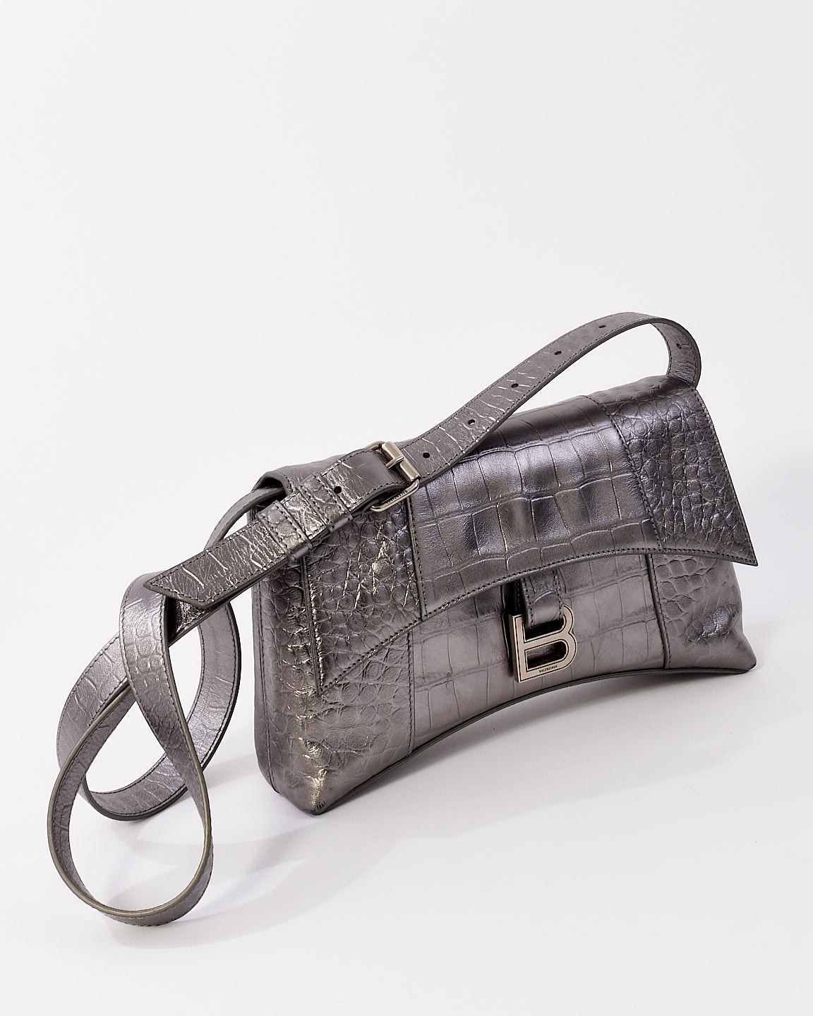 Balenciaga Sac Downtown XS en cuir gaufré argenté