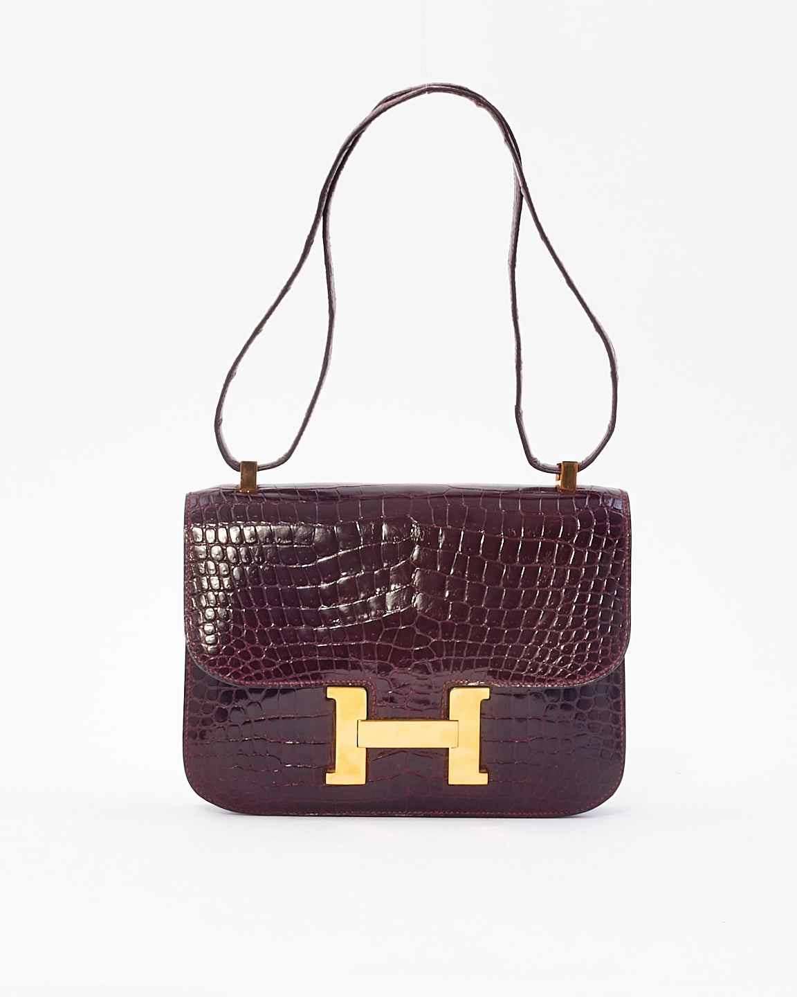 Buy Hermès Vintage Burgundy Crocodile Porossus Lisse Constance 24