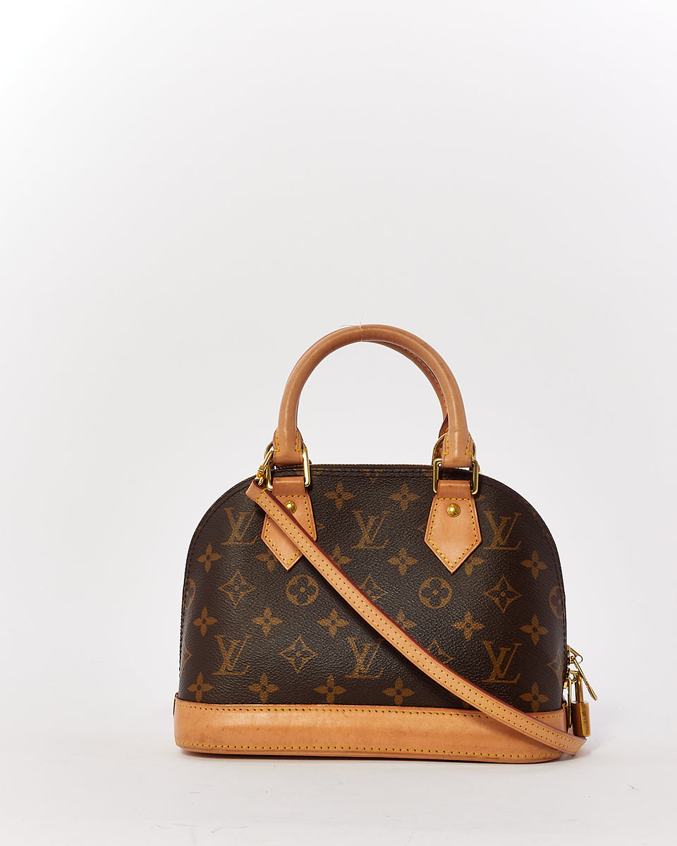 Louis Vuitton, Bags, Blue Vernis Lisse And Brown Monogram Coated Canvas Alma  Bb Gold Hardware 29