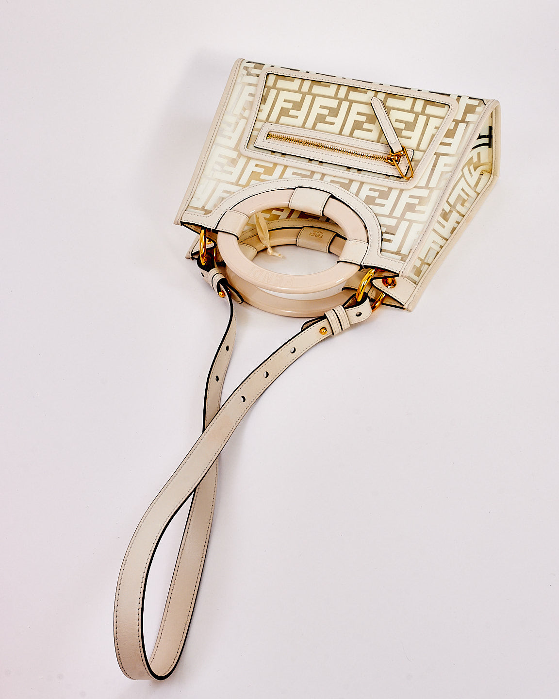 Fendi White Zucca PVC and Leather Runaway Shopper Tote