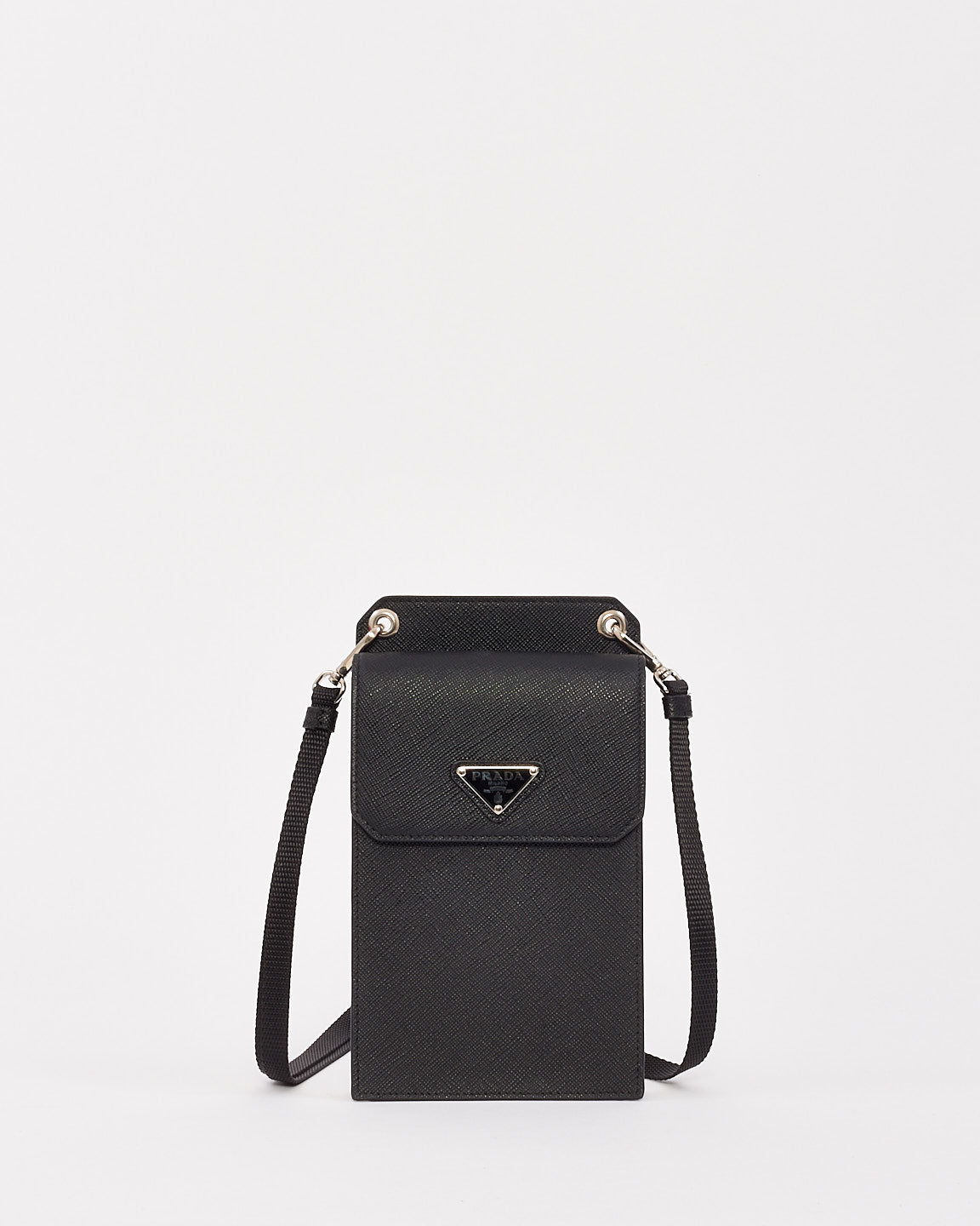 Explore a Prada Black Saffiano Leather Crossbody Phone Case