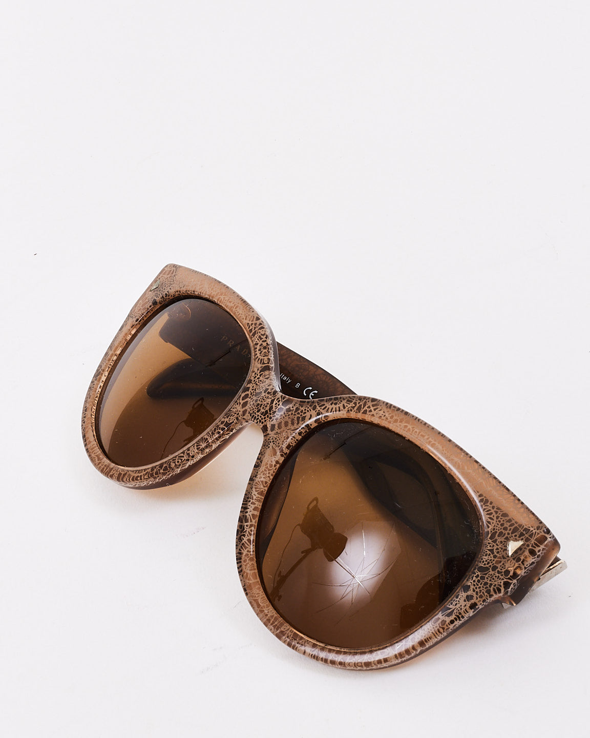 Prada Brown Acetate Lace Pattern Cat Eye Sunglasses