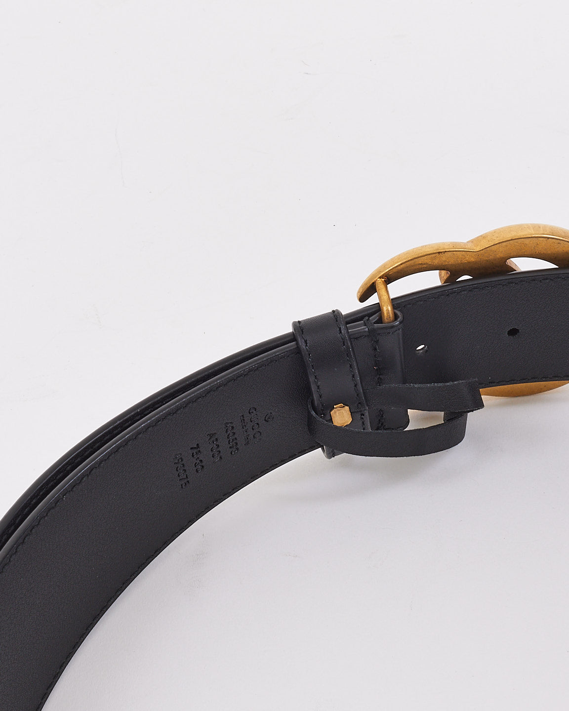 Ceinture Gucci Double GG Marmont en cuir lisse noir brossé doré - 75/30