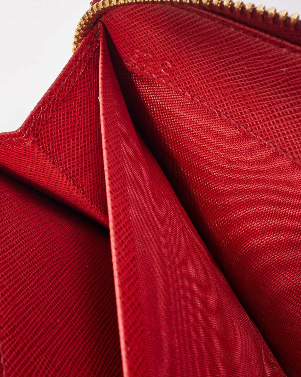 Prada Red Saffiano Leather Long Zip Around Wallet
