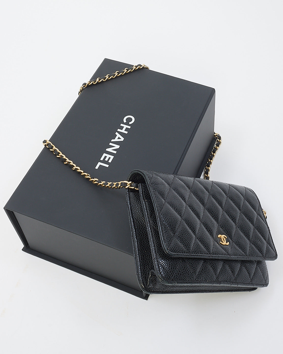 Chanel Black Caviar Leather Wallet On Chain with Gold Hardware