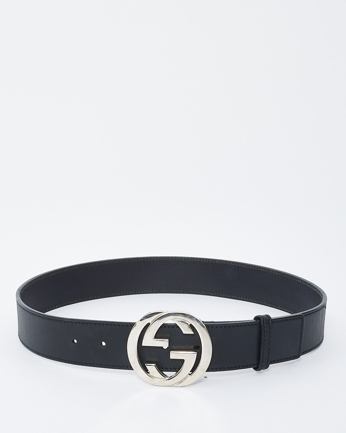 Explore a Gucci Black Leather Belt with Silver Interlocking GG