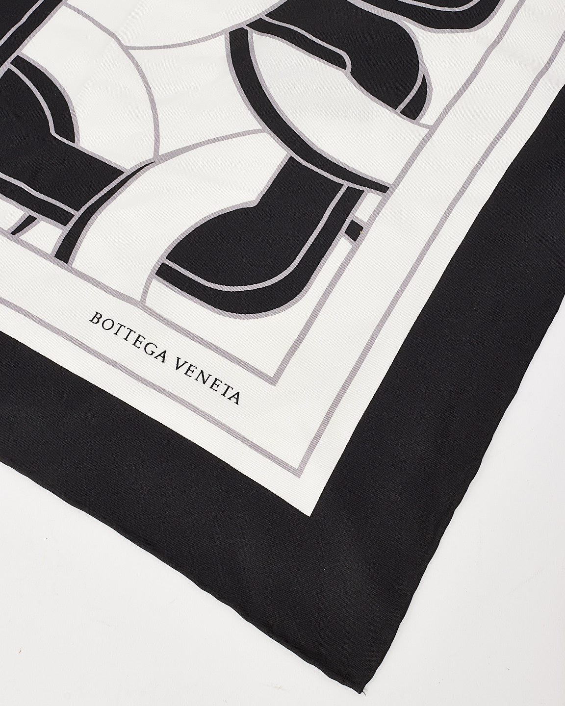 Bottega Veneta White & Black Geometric Print Silk Scarf