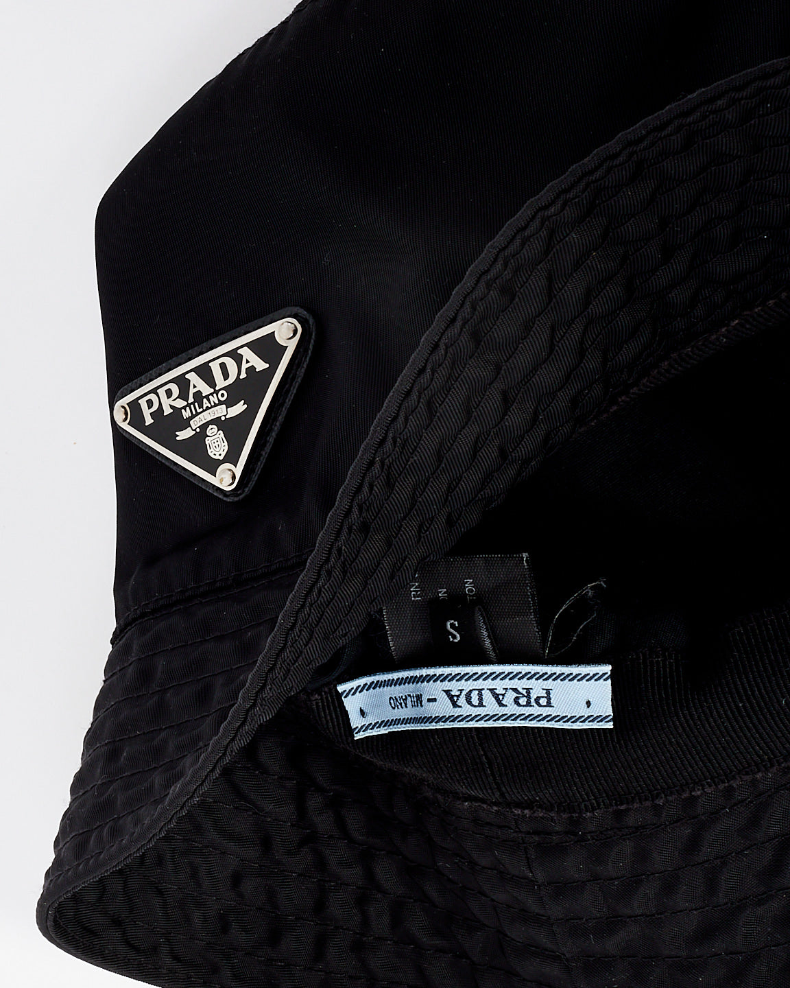 Prada Black Nylon Tessuto Logo Bucket Hat