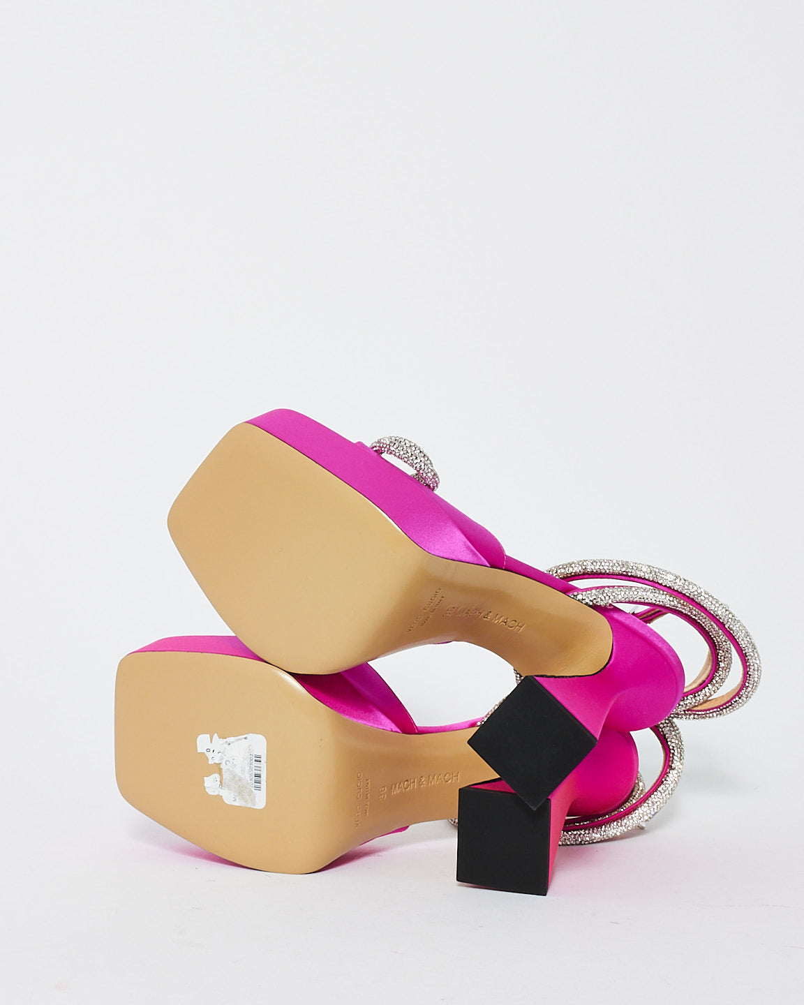 Mach & Mach Pink Satin Double Crystal Bow Platform Mules - 36