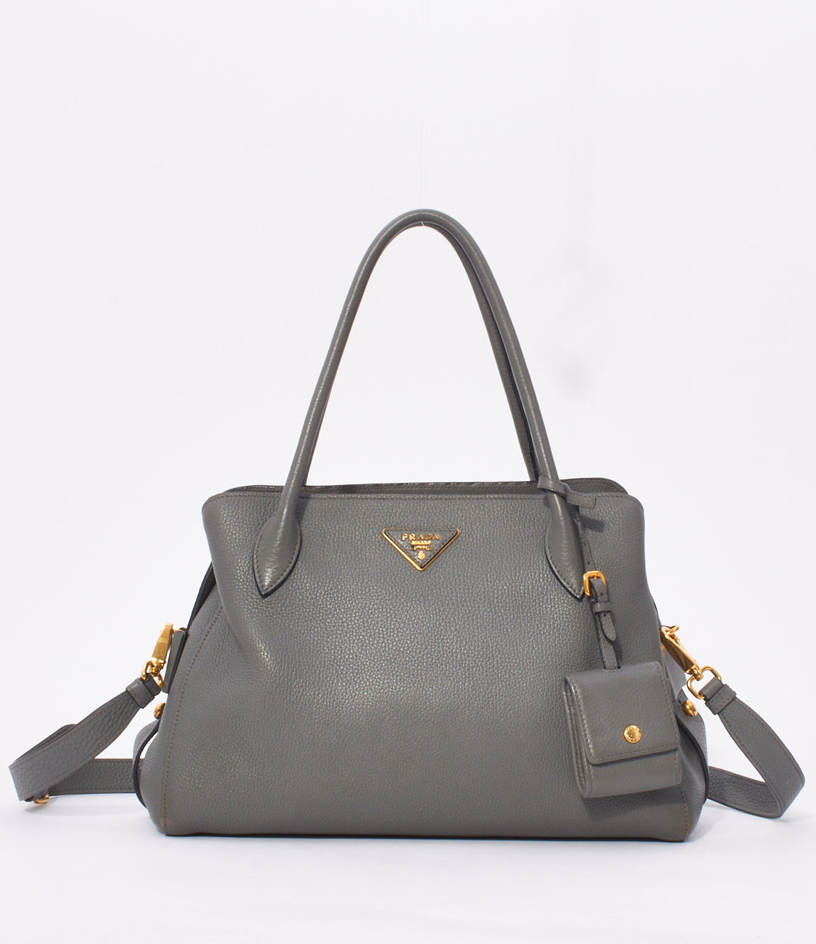 Explore a Prada Grey Vitello Daino Medium Top-Handle Tote Bag
