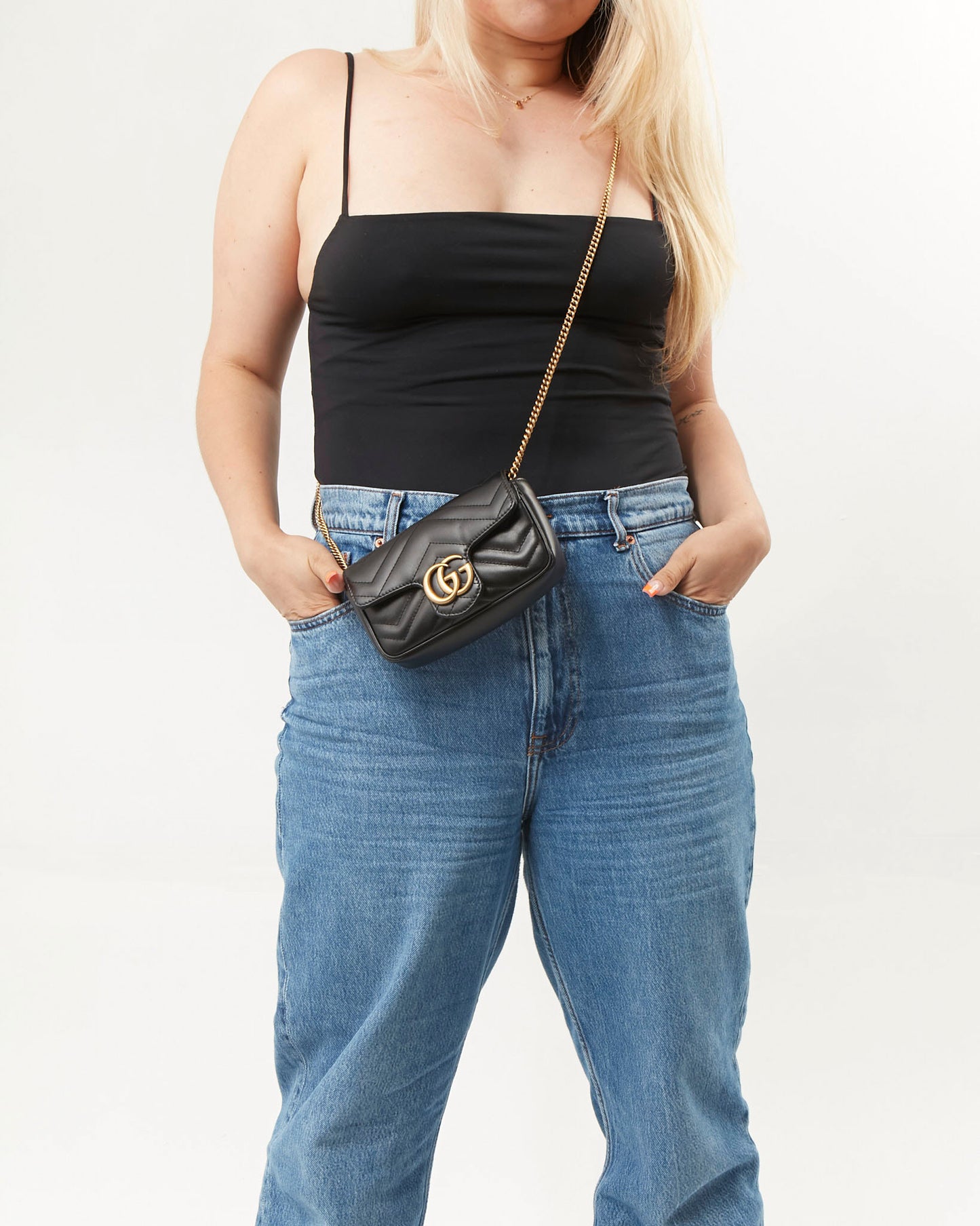 Gucci Black Chevron Matelasse GG Marmont Mini Chain Bag