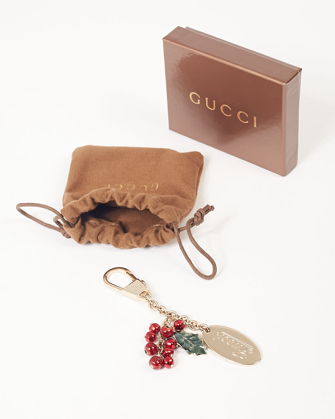 Gucci Gold-Tone Holly Red Berry Bag Charm/KeyChain
