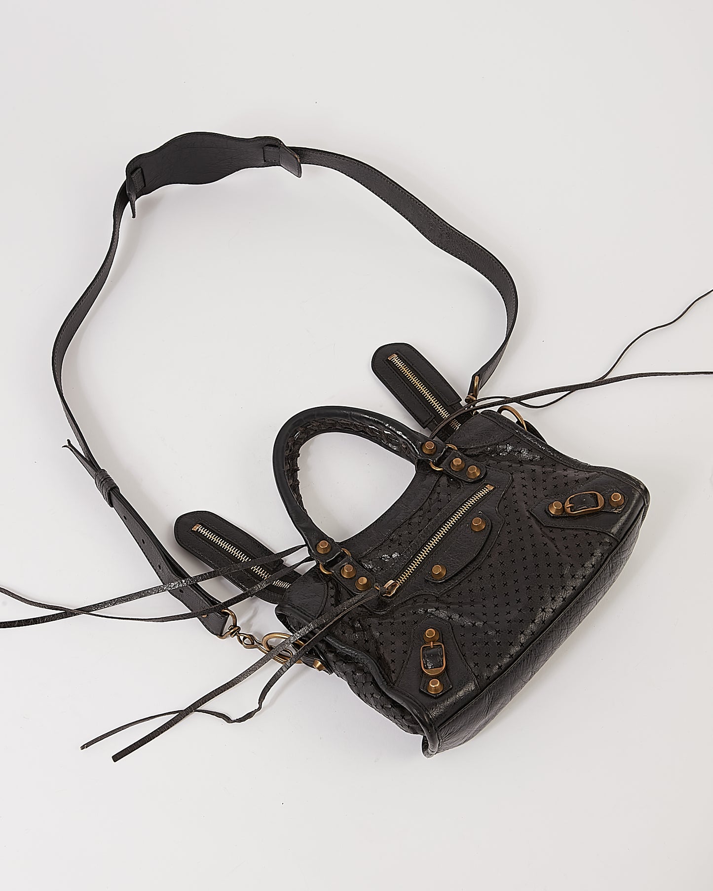 Balenciaga Black Perforated Leather Mini City Bag