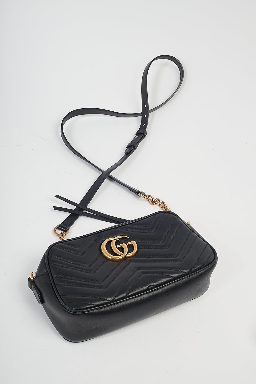 Gucci Black Leather Matelasse GG Marmont Small Camera Bag