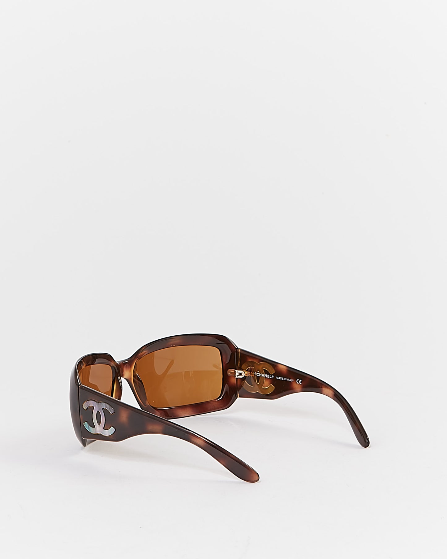 Chanel Brown Tortoise CC Logo Rectangular Sunglasses
