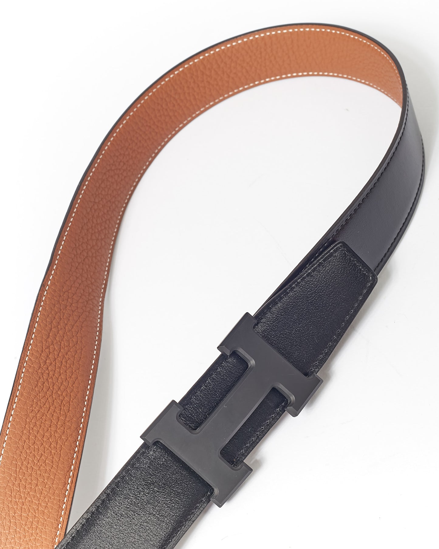 Ceinture en cuir Clémence réversible tout noir mat Hermes - 95