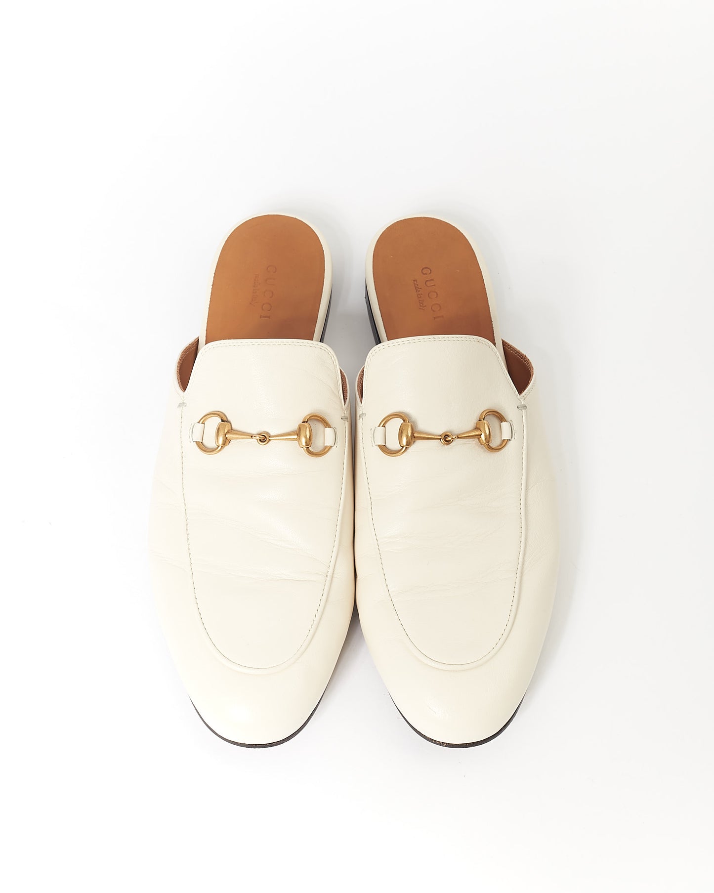 Gucci Cream Leather Printetown Slipper Mules - 41
